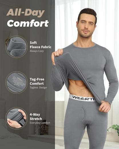 WEERTI Thermal Underwear for Men Long Johns with Fleece Lined Base Layer Men Cold Weather Top Bottom