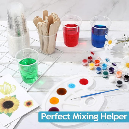 Yunsailing 300 Pieces 8 oz Plastic Measuring Cups With 300 Wooden Mixing Sticks, Disposable Measuring Cups for Epoxy Resin, Liquid, Paint, Cooking and Baking