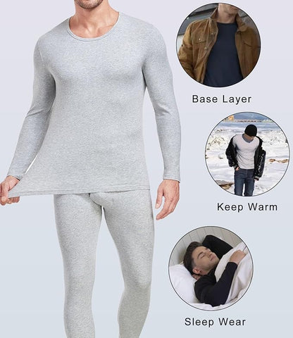 wirarpa Men's Cotton Long Johns Thermal Underwear Set Base Layer Lightweight Long Sleeve Top and Bottom