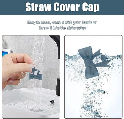 4Pcs Silicone Straw Toppers Covers for Stanley Cups 40/30oz 10mm(0.4in) Dust-Proof Bow Straw Covers Toppers Suitbale for Stanley Cup Accessories Reusable Straws Caps (Dark Green)