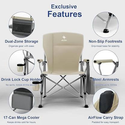 XL Heavy Duty Camping Chair 396lb Capacity (525lb MAX) - Waterproof 1680D Oxford - Oversized 2" Thick Padded Seat with Cup Holder & Cooler - Portable for Camping, Beach, Tailgating Desert Taupe