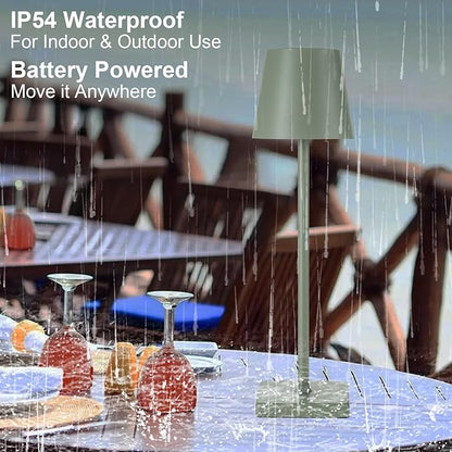 2 Pack Rechargeable Cordless Table Lamps, 5200mAh Battery Touch Table Light, Aluminum Shell Stepless Dimmable Portable LED Desk Lamp for Dinner/Restaurant/Outdoor Green