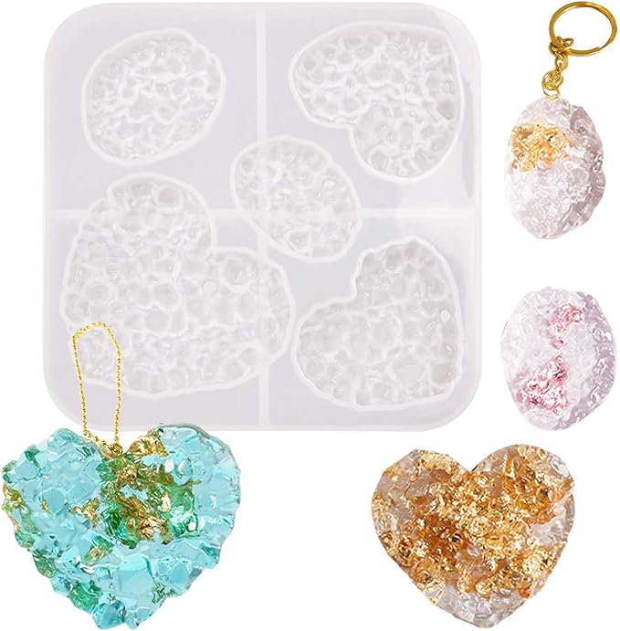 Crystal Stones Pendant Resin Molds, 5-Cavity Necklace Jewelry Silicone Molds for Epoxy Resin, DIY Casting Craft Mold for Keychain Jewelry Making