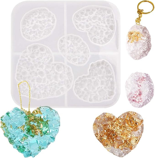 Crystal Stones Pendant Resin Molds, 5-Cavity Necklace Jewelry Silicone Molds for Epoxy Resin, DIY Casting Craft Mold for Keychain Jewelry Making