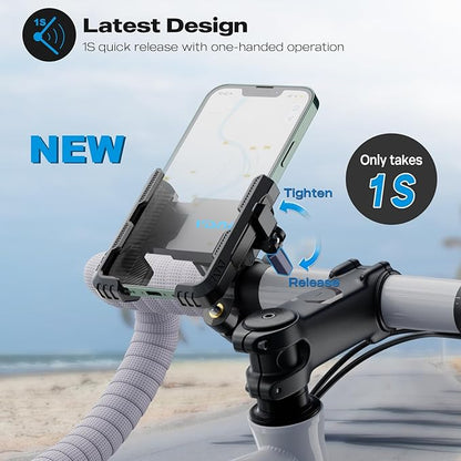 New Upgraded Bike Phone Mount Holder Two Connectors Quickly Lock and Release,360°Rotatable Bicycle Motorcycle Scooter Accessories Handlebar Phone Clip for 4.0"-7.0" Smartphone (Black)