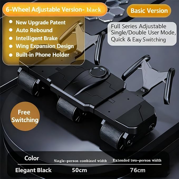 2025 New Ab Six Wheel Roller with Elbow Support - Automatic Rebound Abdominal Wheel Roller, The Upgraded Version For Dual Use Six -Wheel Abdominal Wheel Core Workout Equipment Home Gym Abs Machine