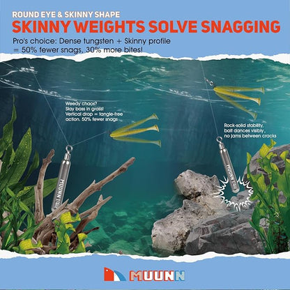 10 Pack Tungsten Free Rig Skinny Drop Shot Weights,Raindrop Free Rig Fishing Sinkers kit for Drop Shot Rig