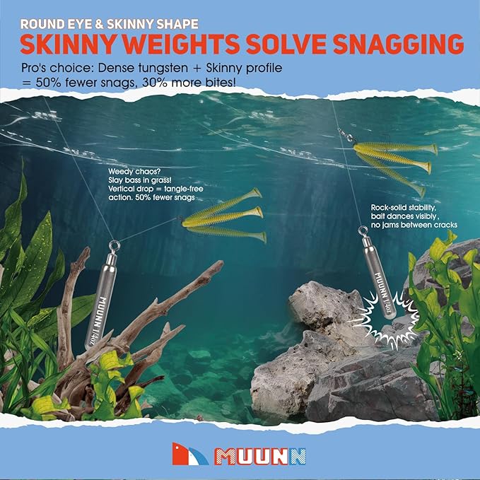 10 Pack Tungsten Free Rig Skinny Drop Shot Weights,Raindrop Free Rig Fishing Sinkers kit for Drop Shot Rig