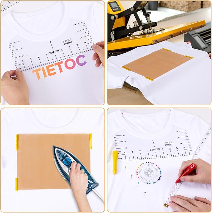 18Pcs Sublimation Accessories, Tshirt Ruler Guide Vinyl Alignment Tool, Heat Press Accessories, Teflon Sheet Non Stick 16x20, Heat Resistant Tape 0.4" x108ft, PVC T Shirt Rulers to Center Designs