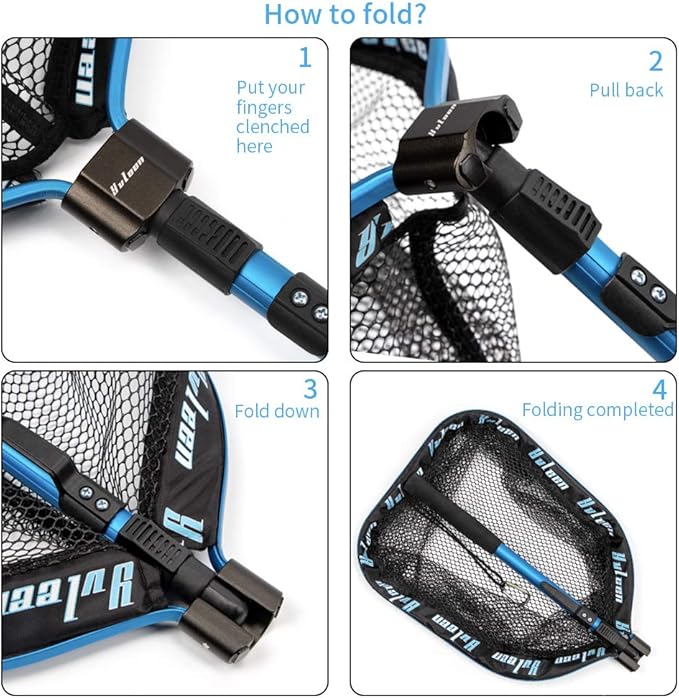 YVLEEN Floating Fishing Net - Folding Fishing Landing Net with Rubber Coating Mesh for Easy Fish Catch and Release, Fishing Net for Freshwater and Saltwater