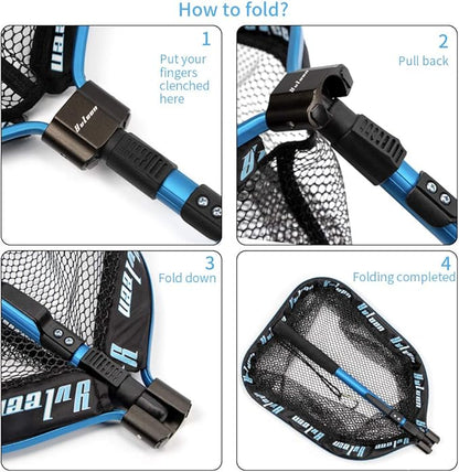 YVLEEN Floating Fishing Net - Folding Fishing Landing Net with Rubber Coating Mesh for Easy Fish Catch and Release, Fishing Net for Freshwater and Saltwater