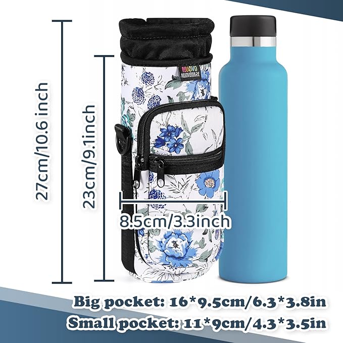 Nuovoware Water Bottle Carrier Bag,25oz/40oz/64oz Bottle Pouch Holder,Adjustable Shoulder Hand Strap 2 Pocket Sling Neoprene Sleeve Sports Accessories for Hiking Travelling Camping