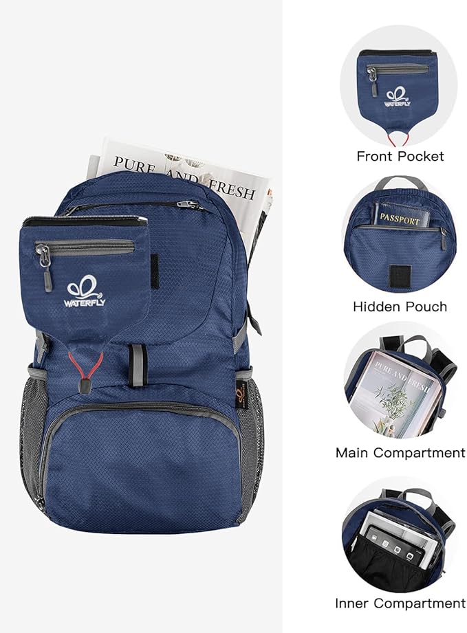 WATERFLY Small Lightweight Packable Backpack: 20l Ultra Light Foldable Travel Hiking Camping Daypack Day Pack for Man Woman