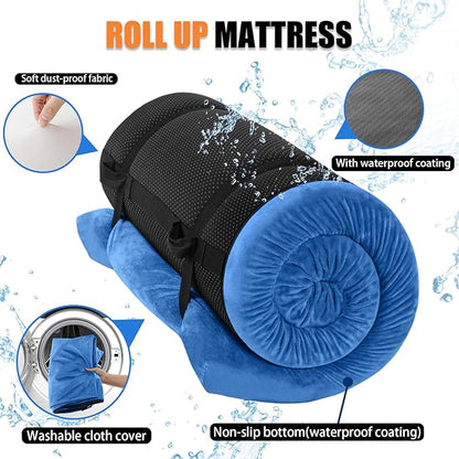 Sleeping Pad,3-inch Thick Memory Foam Camping Mattress,Portable Roll-Up Mat for Car/Tent/Floor/Cot/Travel,Comfortable Pad for Guests Sleepover