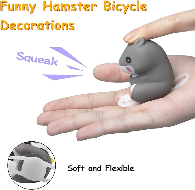 wonuu Duck Bike Bell with Light and Helmet Cute Hamster Bicycle Horn, Dashboard Decoration Hamster Toy Motorcycle Bike Bells Rubber Duck Car Dashboard Decorations (White Smile-Hamster)