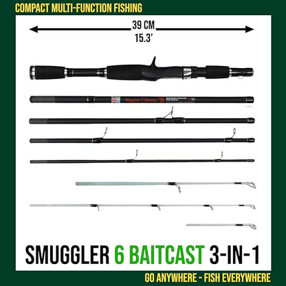 Rigged and Ready Smuggler Series Travel Fishing Rods. 6 Portable, Super Compact Spin, Bass, Carp, Lure, Rod Reel Combination and 5 Poles + Case. 2 or 4 Tips for Freshwater and Saltwater Fishing