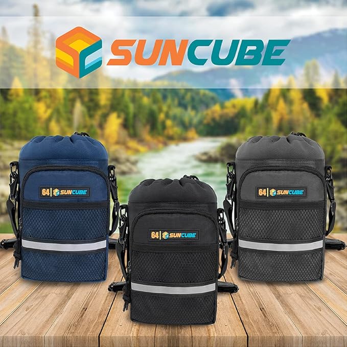 SUN CUBE Water Bottle Carrier with Strap, Insulated Water Bottle Carrier Bag with Phone Pocket Pouch, Sleeve Sling Purse Crossbody Bottle Holder for Walking, Sports, Hiking Accessories 40/64 oz