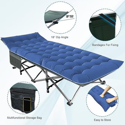 Big RED Camping Cot, Folding Camping Cots for Adults Sleeping 1200D Double Layer Oxford Portable Folding Outdoor Cots for Camping W/Soft Pad Carry Bag for Home Office Nap Beach Travel
