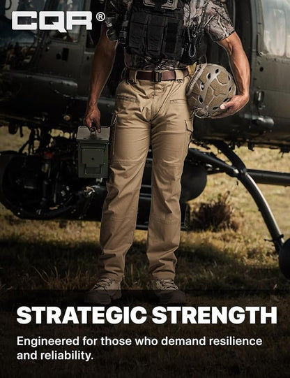 CQR Men's Flex Stretch Tactical Pants, Water Resistant Ripstop Cargo Pants, Lightweight EDC Outdoor Work Hiking Pants