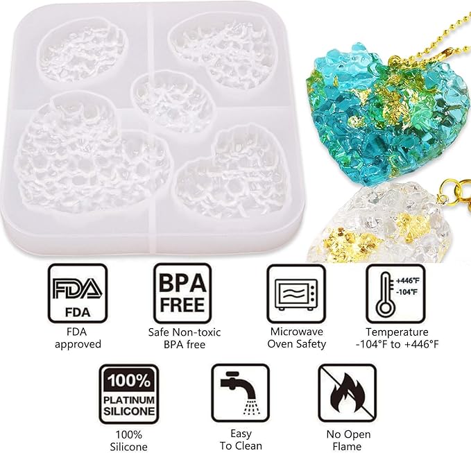 Crystal Stones Pendant Resin Molds, 5-Cavity Necklace Jewelry Silicone Molds for Epoxy Resin, DIY Casting Craft Mold for Keychain Jewelry Making