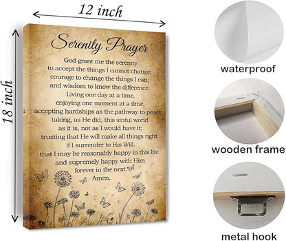 Serenity Prayer Canvas Wall Art Bible Verse Poster God Grant Me The Serenity Religious Inspirational Bible Quote Poster Prints Wall Decor Vintage Framed 12 * 18 Inch