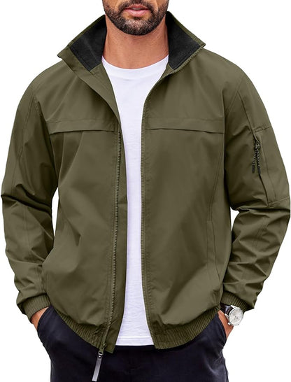 COOFANDY Mens Lightweight Bomber Jackets Stand Collar Windbreaker Softshell Jacket Zip Up Coat for Fall Outdoor