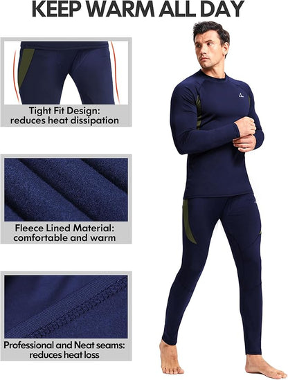 CL convallaria 2 Pack Mens Thermal Underwear Fleece Lined Long Johns Winter Base Layer Cold Weather Hunting Gear