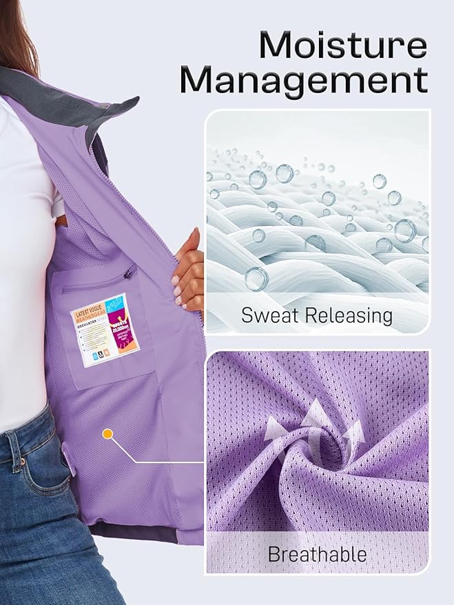 Womens Waterproof Rain jacket Lightweight Active Outdoor Raincoat with Removable Hood