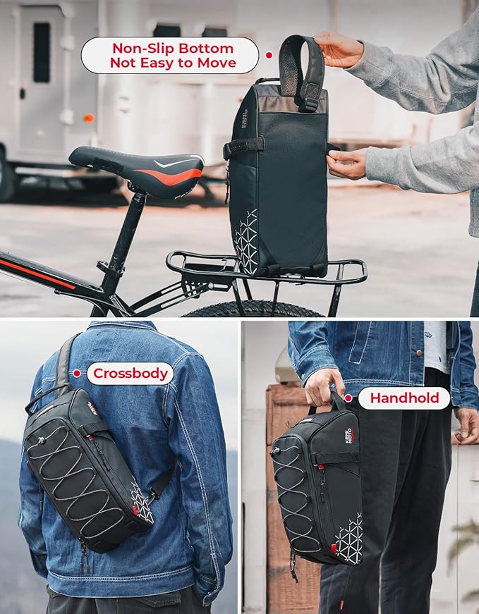 KEMIMOTO 8L Bike Bag with 6L Removable Cooler Bag, Bike Rear Rack Bag PVC Water Resistant Insulated Bag, Bicycle Trunk Pannier with Shoulder for Cycling Ebike Back Seat Storage