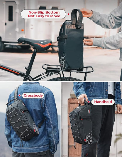 KEMIMOTO 8L Bike Bag with 6L Removable Cooler Bag, Bike Rear Rack Bag PVC Water Resistant Insulated Bag, Bicycle Trunk Pannier with Shoulder for Cycling Ebike Back Seat Storage