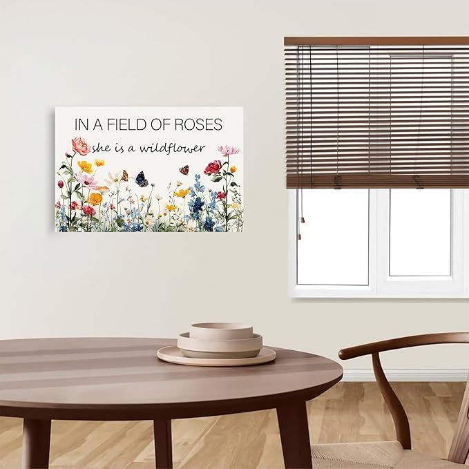 In a Field of Roses She is a Wildflower Nursery Canvas Wall Art Decor for Baby Girl Room Pink Toddler Poster Children's Floral Boho Bedroom Framed 12 * 18 Inch