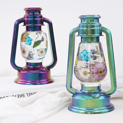 Actvty Kerosene Lamp Resin Mold Set, 2 Shapes Lantern Silicone Molds for Resin Casting, Camping Lantern Molds with 4pcs LED Lights DIY Retro Oil Lamps for Table Fireplace Home Decoration