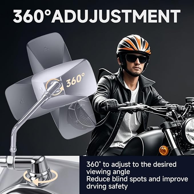 Universal Motorcycle Mirrors - M10 Chrome Rectangle Handlebar Rearview Mirrors Compatible with Honda Shadow MSX125 Kawasaki Vulcan Z900 Suzuki SV650 Volusia