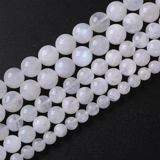 90PCS 8MM Natural Stone White Moonstone Gemstone Semi Precious Beads for Jewelry Making DIY Bracelet