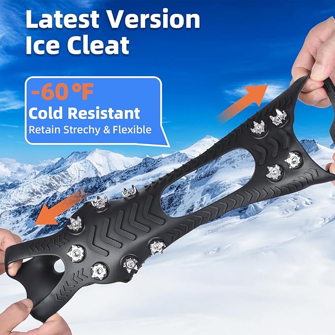 HONYAO Ice Cleats Crampons for Shoes and Boots, Stainless Steel Ice Grippers Spikes Grips Traction for Winter Ice Snow, Hiking Climbing Ice Fishing