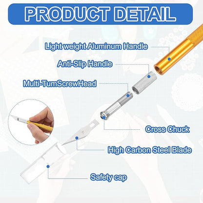 MECCANIXITY 4 Pcs Exacto Knife, Craft Hobby Knife with 40 Exacto Blades(#11) Profession Craft Knives for Crafting, Modeling, Scrapbooking (Gold Tone)