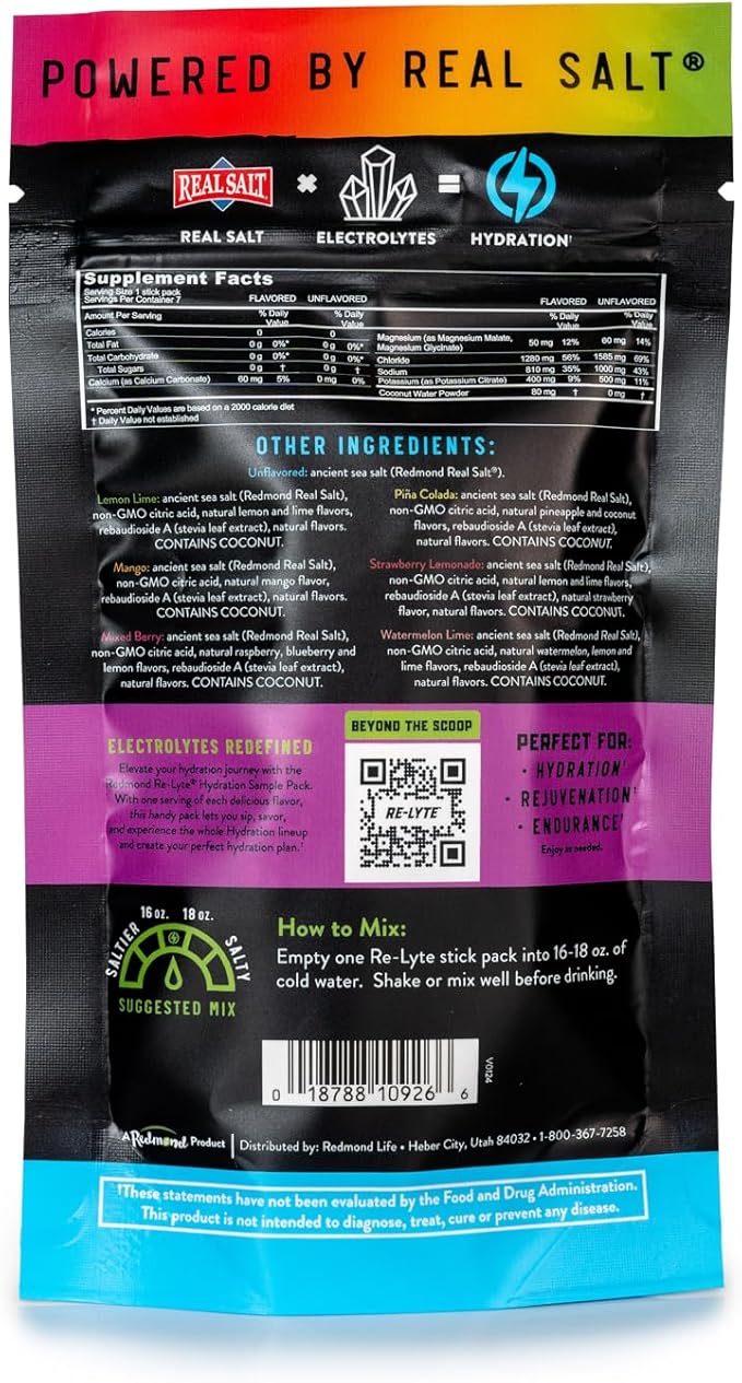 REDMOND Re-Lyte Hydration Electrolyte Powder Drink Mix Variety (7 Stick Packs)