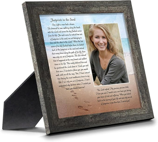 Footprints in the Sand Inspirational Wall Art, Beach Decor, Christian Gifts for Women and Men, Christian Wall Decor, Get Well Soon, Encouraging Scripture Wall Art, Framed Sympathy Gift 6380BW