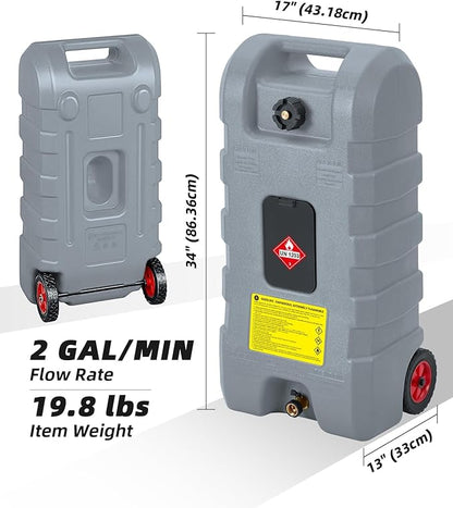 15 Gallon Gas Can, Fuel Transfer Tank, Portable Fuel Tank With Pump, Portable Gasoline Tank On Wheels With Le Fluid Transfer Siphon Pump and 10-Inch Hose, for Cars, Boats, Lawnmowers, ATVs, Tractor
