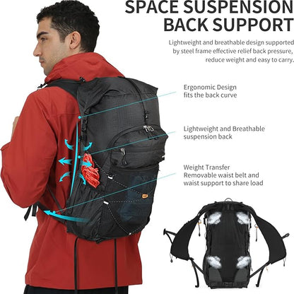 Hiking Backpack for Men and Women, 30L Waterproof Camping Backpack with 3L Water Bladder and Rain Cover, Lightweight Outdoor Sport Travel Daypack Rucksack for Climbing Cycling (Black)