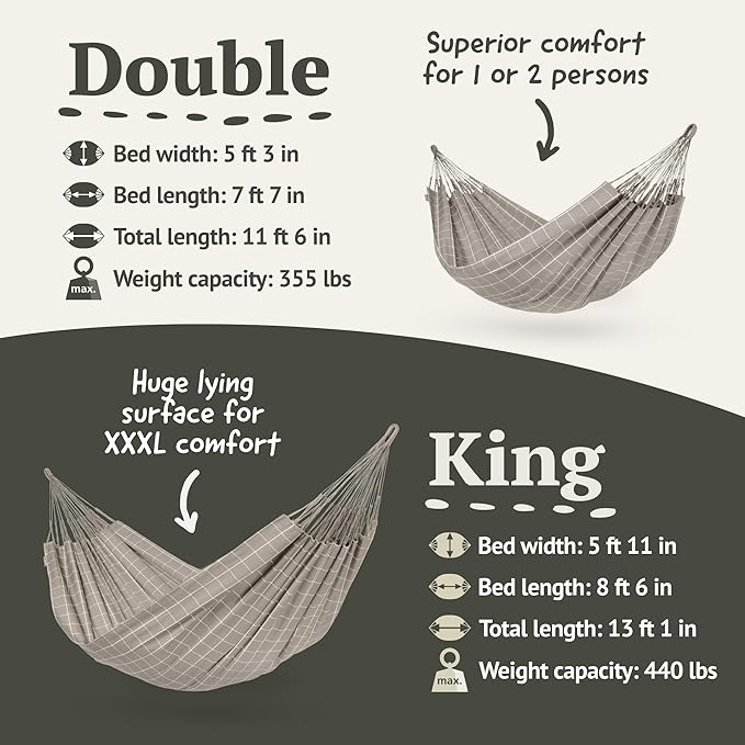 La Siesta® Large Double Brisa Classic Hammock & TreeMount, Trees Beams Posts Suspension Kit, Indoor Outdoor Hammock Swing, Weather Resistant, Almond