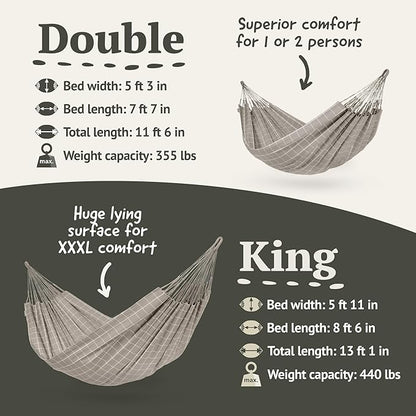 La Siesta® Large Double Brisa Classic Hammock & TreeMount, Trees Beams Posts Suspension Kit, Indoor Outdoor Hammock Swing, Weather Resistant, Almond