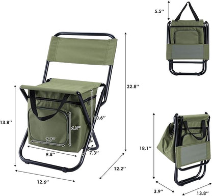 LEADALLWAY Fishing Chair with Cooler Bag Compact Fishing Stool Foldable Camping Chair