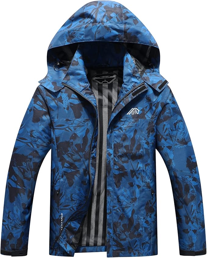 OTU Men's Lightweight Waterproof Hooded Rain Jacket Outdoor Raincoat Shell Jacket for Hiking Travel