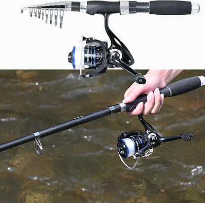 Fishing Pole Combo,2PCS 6.89ft Carbon Fiber Fishing Rods,Spinning Reels 170Pcs Worm Lure Kit Texas-Rigs-for-Bass Carrier Bag for Travel Freshwater