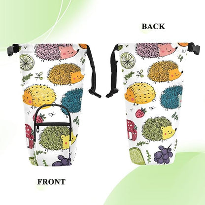 Colorful Doodle Hedgehogs Water Bottle Holder with Strap Insulated Water Bottle Carrier Crossbody Bags Pouch with Phone Pocket for Travel Gym Hiking Walking Running