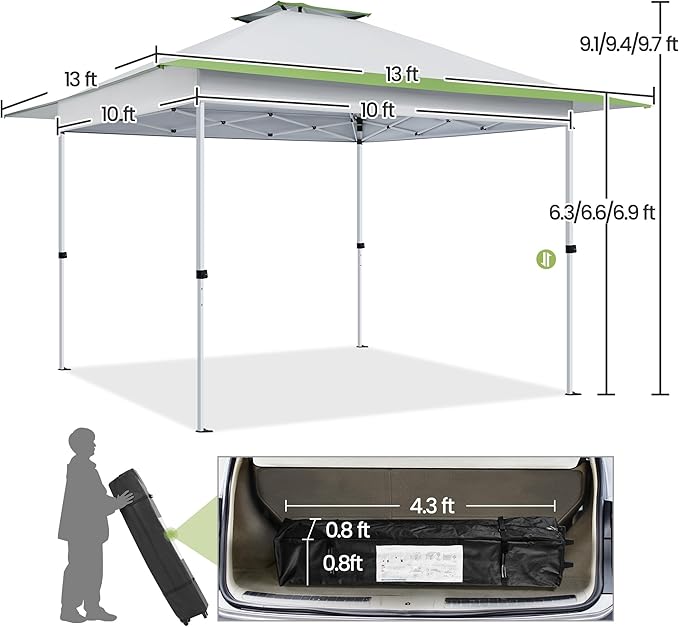 Yaheetech 13x13 Pop Up Canopy Tent, Straight Leg Easy Single Person Set-up Folding Shelter w/Extending Eaves w/Rolling Storage Bag & Sandbags for Garden, Patio, Lawn, Backyard, Deck, Light Gray/Green
