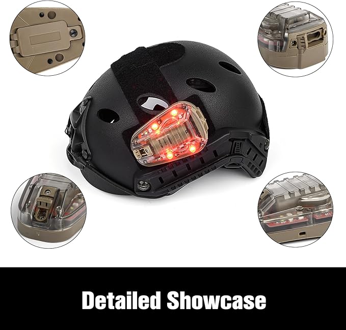 Tactical Helmet IR Strobe Light, Identification Light with Optional 4 Modes, Survival Signal for Outdoor Sports (Brown Base-Red)