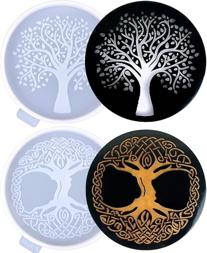 2pcs Tree of Life Coaster Silicone Molds, Tree of Life Epoxy Resin Casting Mold for Drink Coasters, Cup Mats, Home Decor, Handmade Crafts