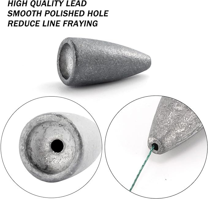 Dr.Fish 50 Pack Bullet Fishing Sinkers Worm Weights Lead Fishing Weights Bass Fishing Sinker Freshwater Texas Carolina Rig Punch Shot